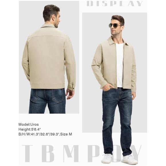Mens Lightweight Jacket Casual Windbreaker Water Resistant Full Zip Spring Fall - Picture 6 of 7